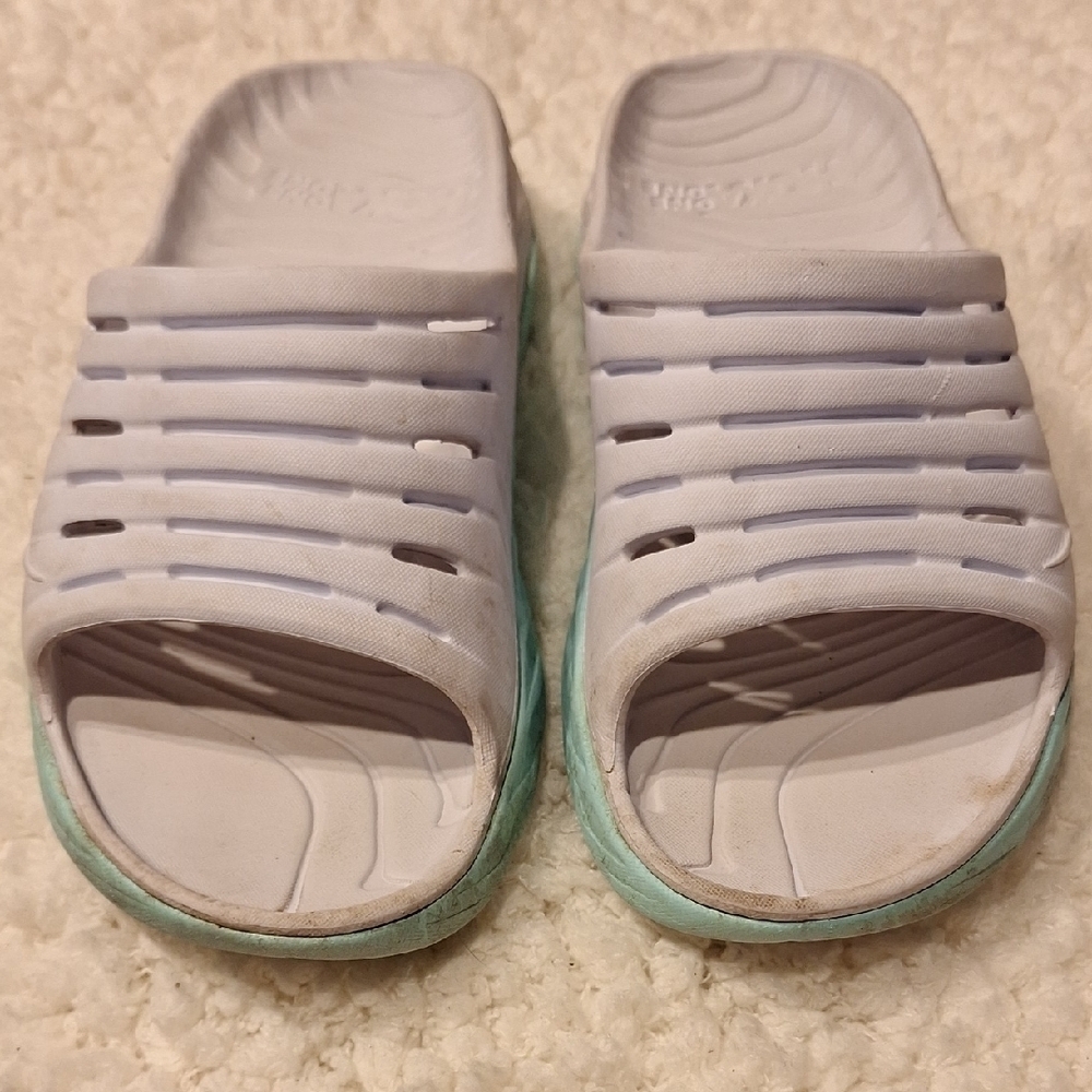 women Hoka One One White and Green Slide Sandals Size 10W